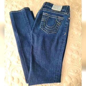 True Religion Womens 25 World Tour Jeans Straight Leg Medium Wash Blue Denim